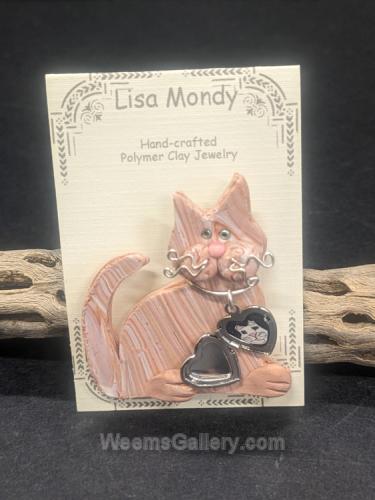 Orange Tabby Cat w/Locket Pin by Lisa Mondy
